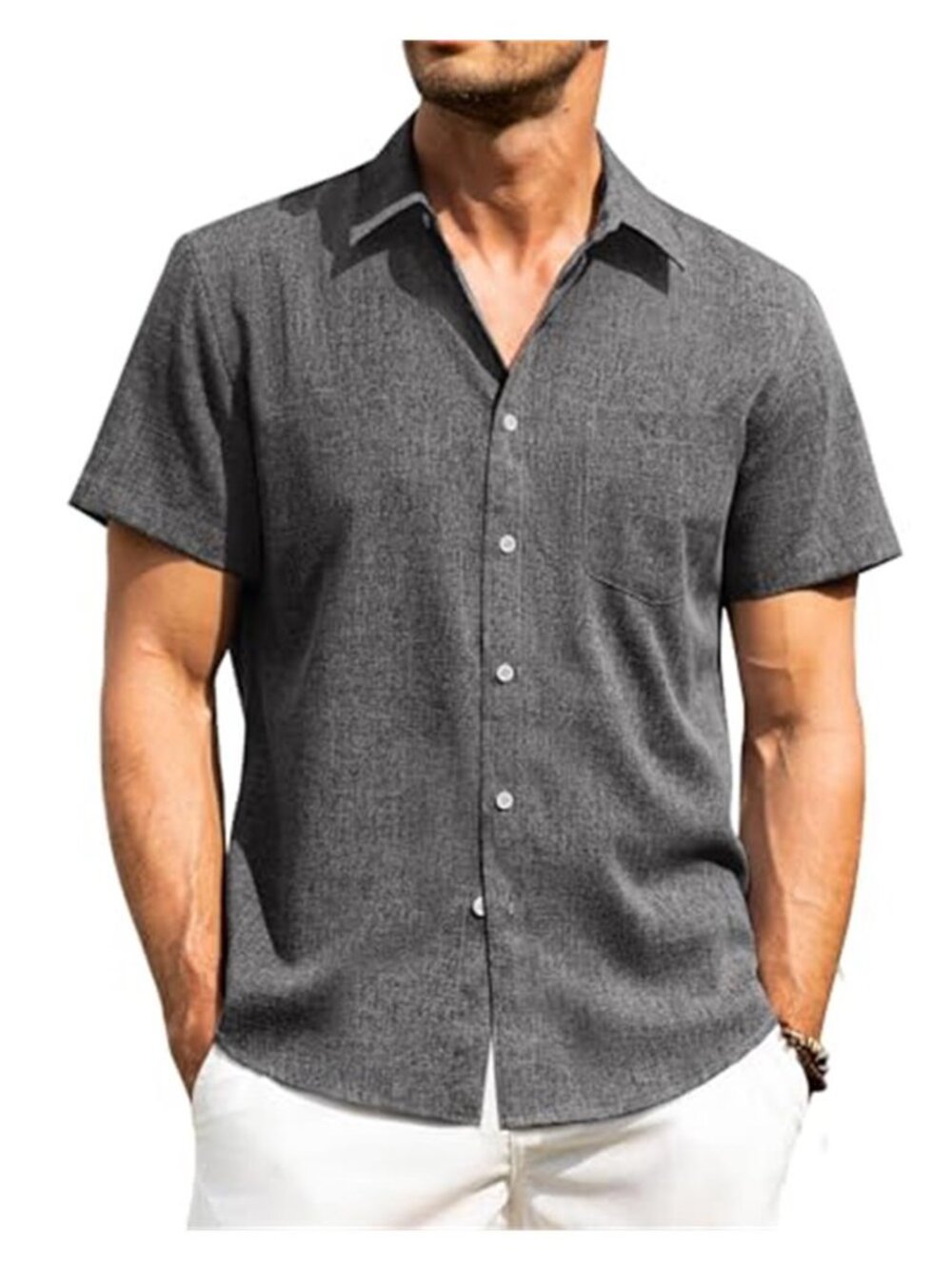 Men's Linen Shirts Short Sleeve Button Down Shirts Wrinkle Free